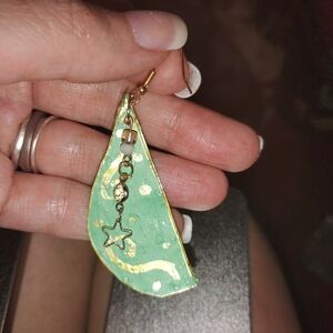 Artisan Green and Gold Metal Dangle Earrings